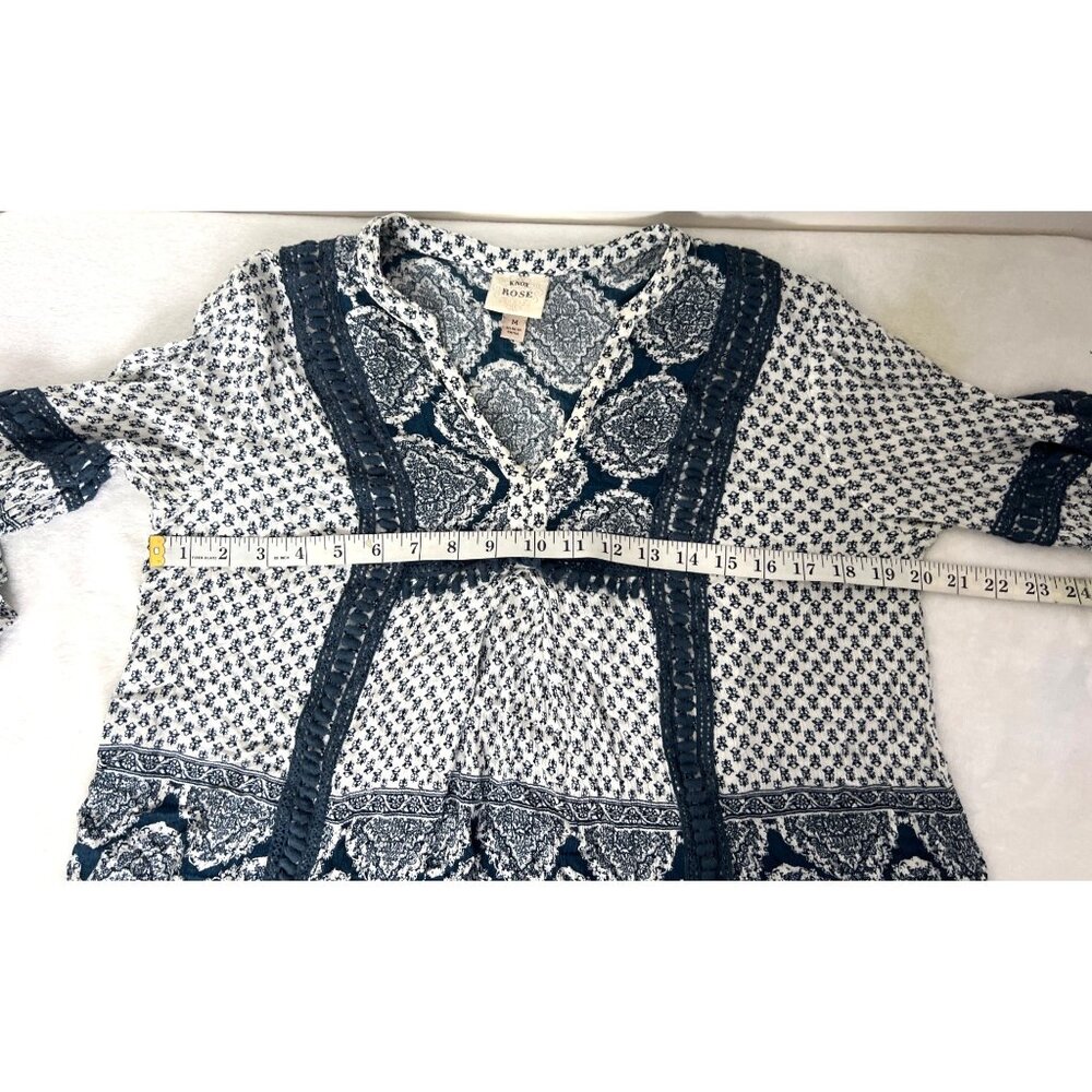 Knox Rose Boho Dress M Blue White Tassels Embroidered Knee Length - Picture 3 of 6